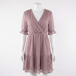 Bella Ella Boutique Mauve Crinkle Tiered Midi Dress XL NWT Flutter Sleeve Boho